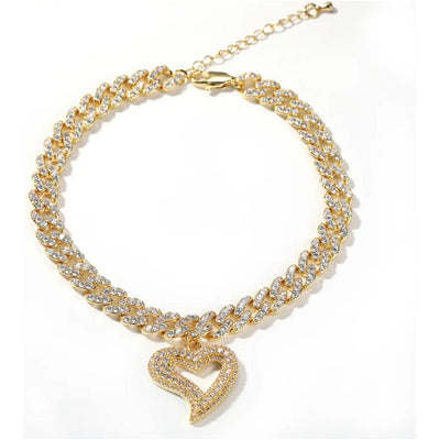 CZ Diamond Cuban Heart Anklet