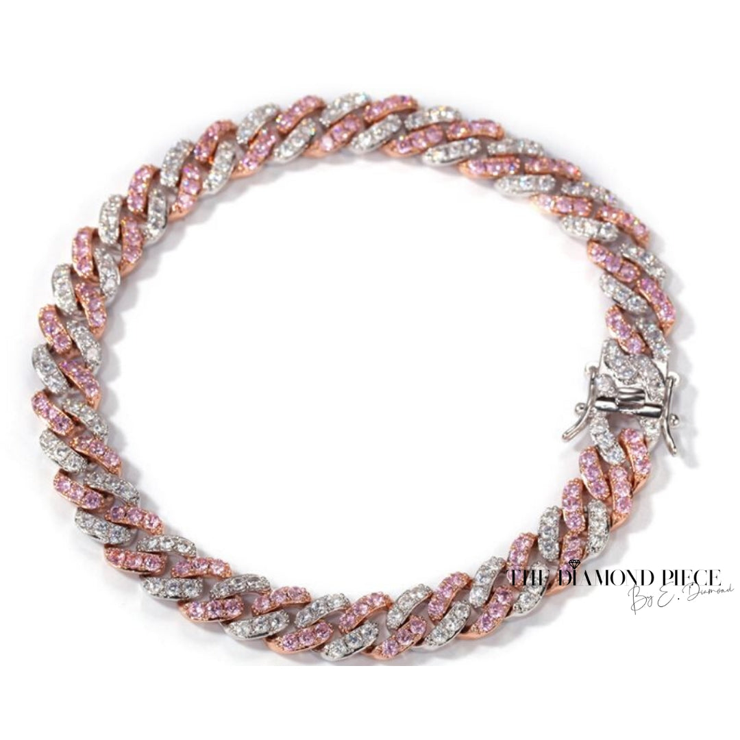 Pink Swirl Diamond Cuban Link Bracelet