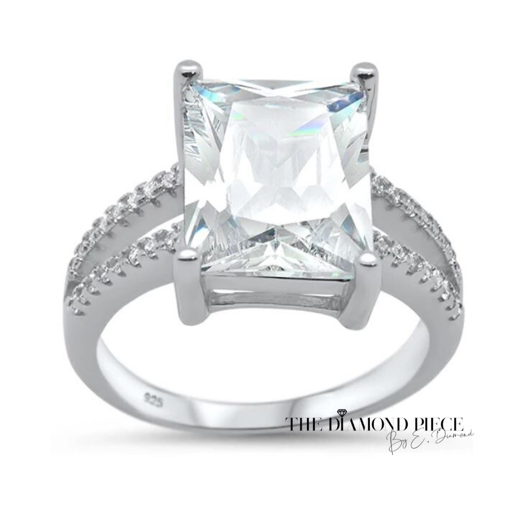 Radiant Cut Double Band Diamond Ring (.925 Sterling Silver )