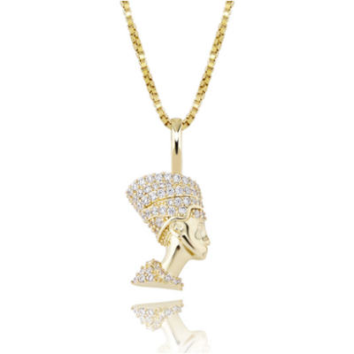 Sterling Silver CZ Diamond Queen Nefertiti Necklace