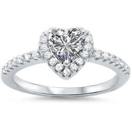 Sterling Silver CZ Diamond Halo Heart Ring