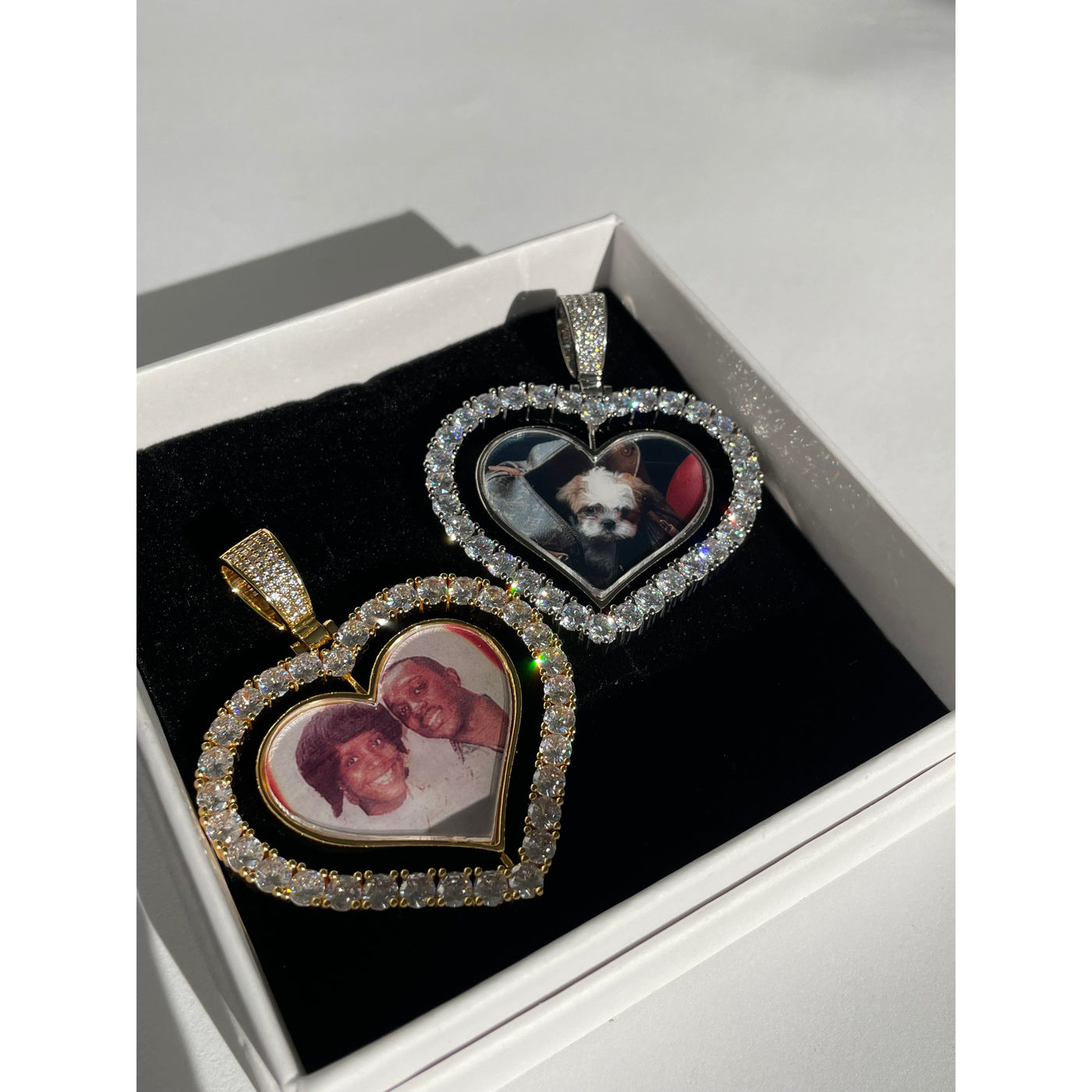 CZ Diamond Custom Rotating Heart Photo Pendant Necklace