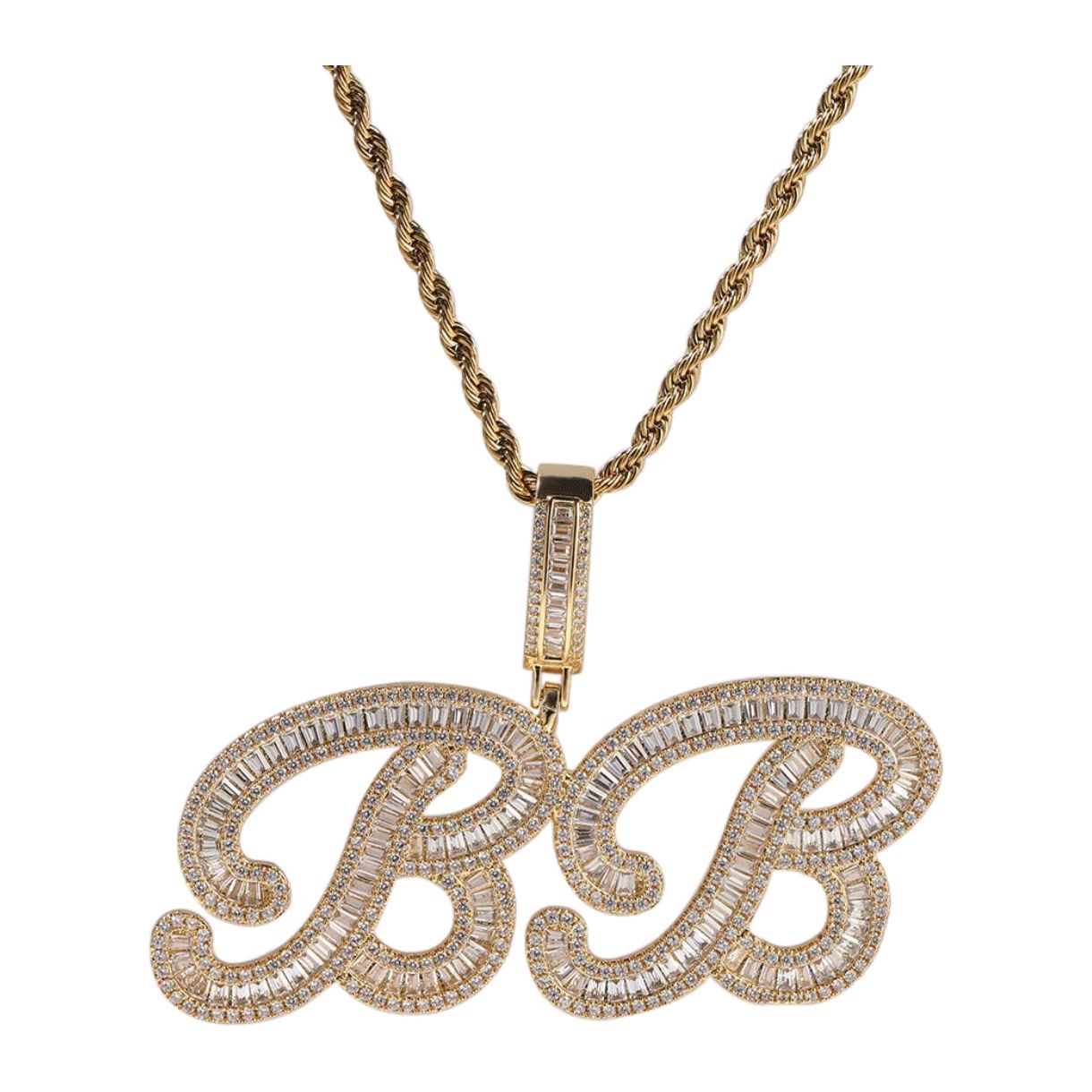 CZ Diamond Baguette Script Name Necklace