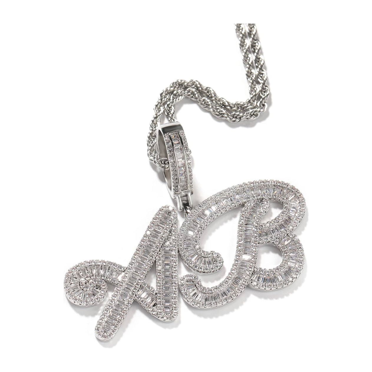 CZ Diamond Baguette Script Name Necklace