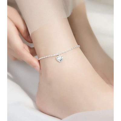 Sterling Silver Heart Charm Beaded Anklet