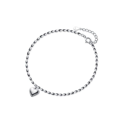 Sterling Silver Heart Charm Beaded Anklet