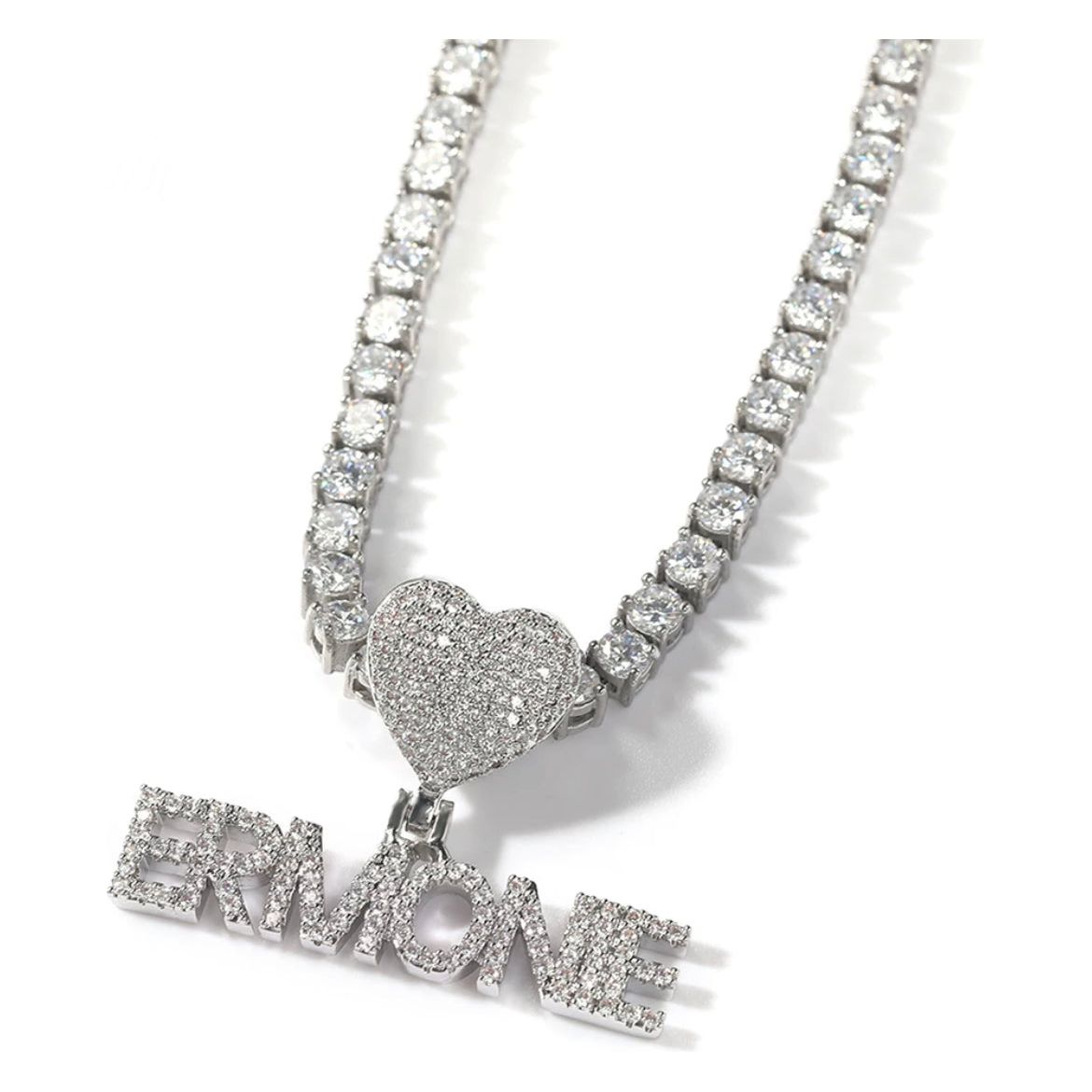 CZ Diamond Mini Letter Heart Name Necklace