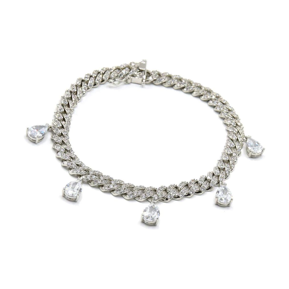 CZ Diamond Cuban Link Ice Drop Anklet