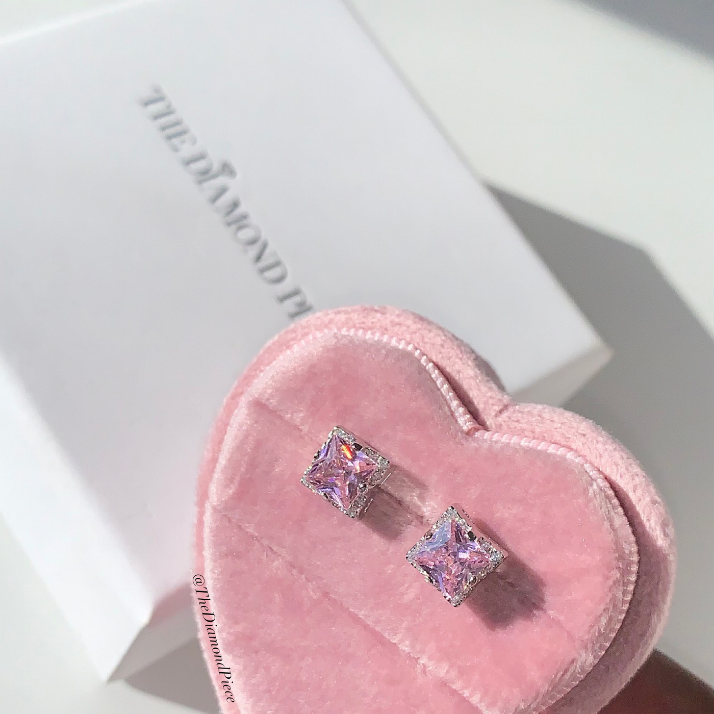 Sterling Silver Halo Princess Cut Pink CZ Diamond Studs
