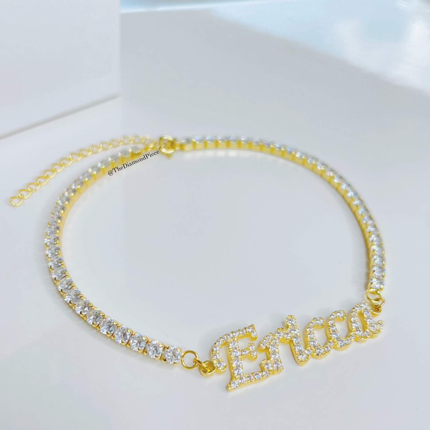 Sterling Silver CZ Diamond Name Anklet