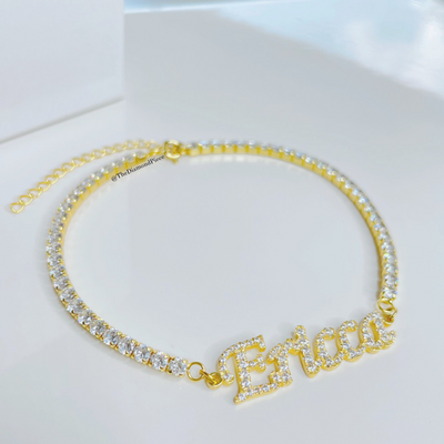 Sterling Silver CZ Diamond Name Anklet