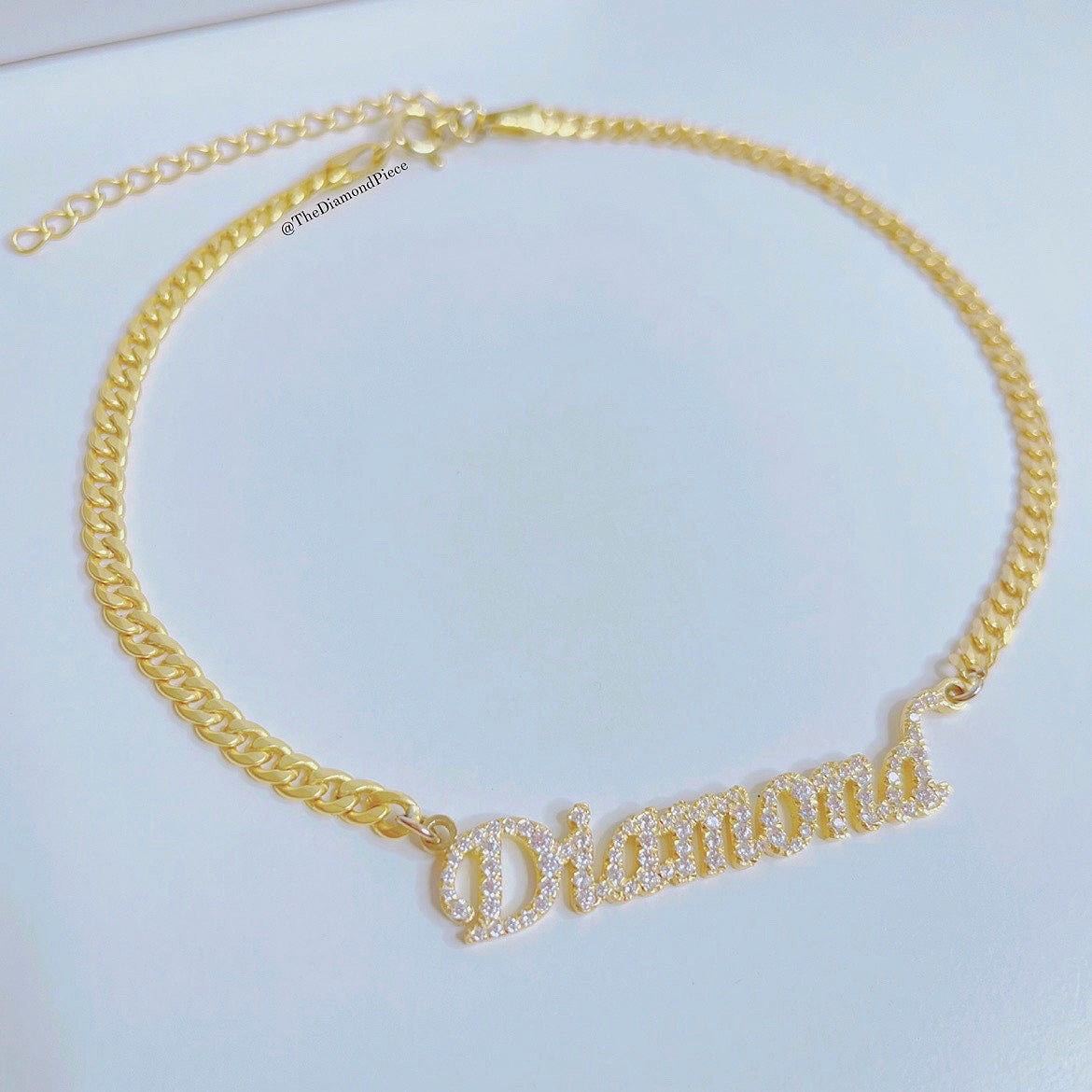 Sterling Silver CZ Diamond Name Anklet