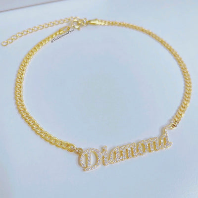Sterling Silver CZ Diamond Name Anklet