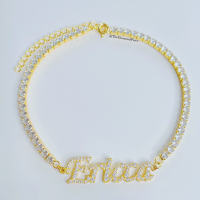 Sterling Silver CZ Diamond Name Anklet