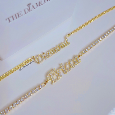 Sterling Silver CZ Diamond Name Anklet