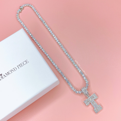 CZ Diamond Varsity Letter Pendant Necklace
