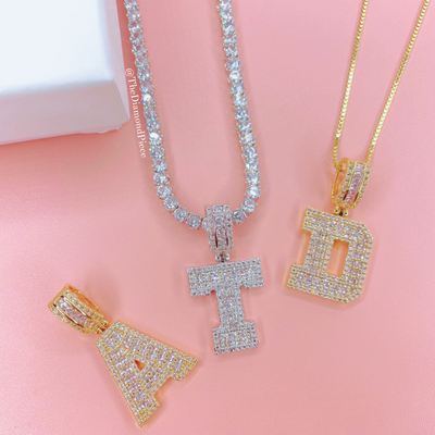 CZ Diamond Varsity Letter Pendant Necklace