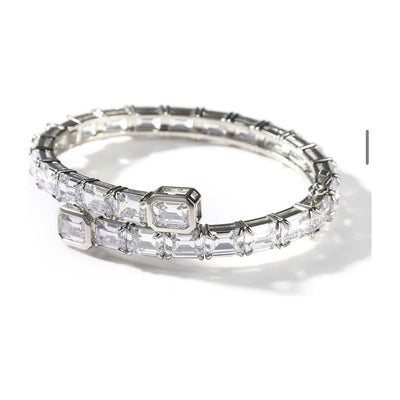 CZ Diamond Princess Cut Bangle Bracelet