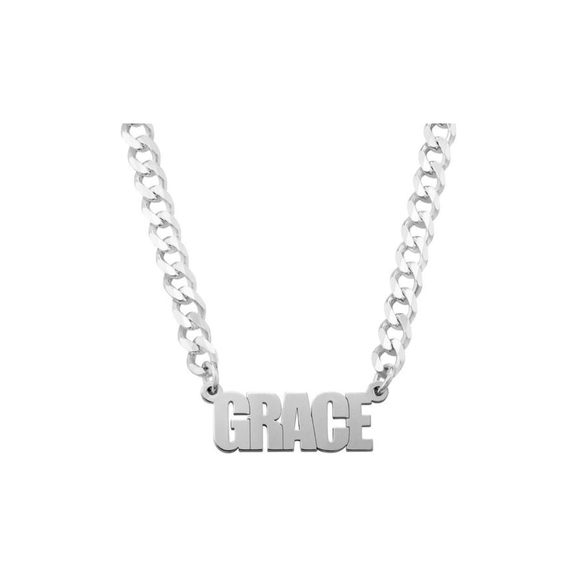 Sterling Silver Cuban Link Bold Name Necklace
