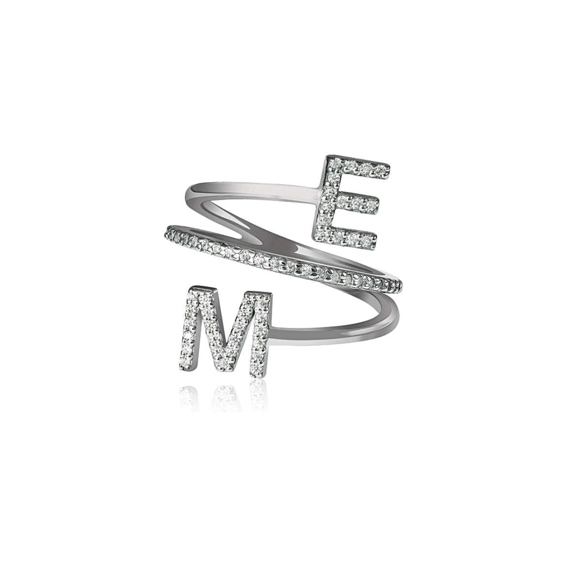 Sterling Silver CZ Diamond Spiral Double Initials Ring