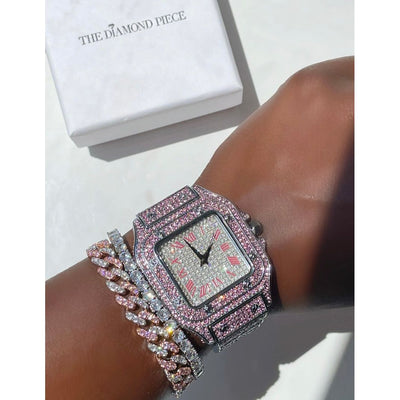 Pink Simulated Diamond Watch