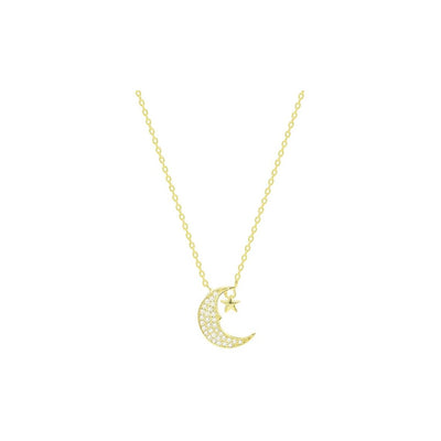 Sterling Silver Moon and Two Star Necklace