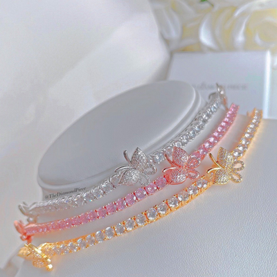 CZ Diamond Butterfly Tennis Necklace