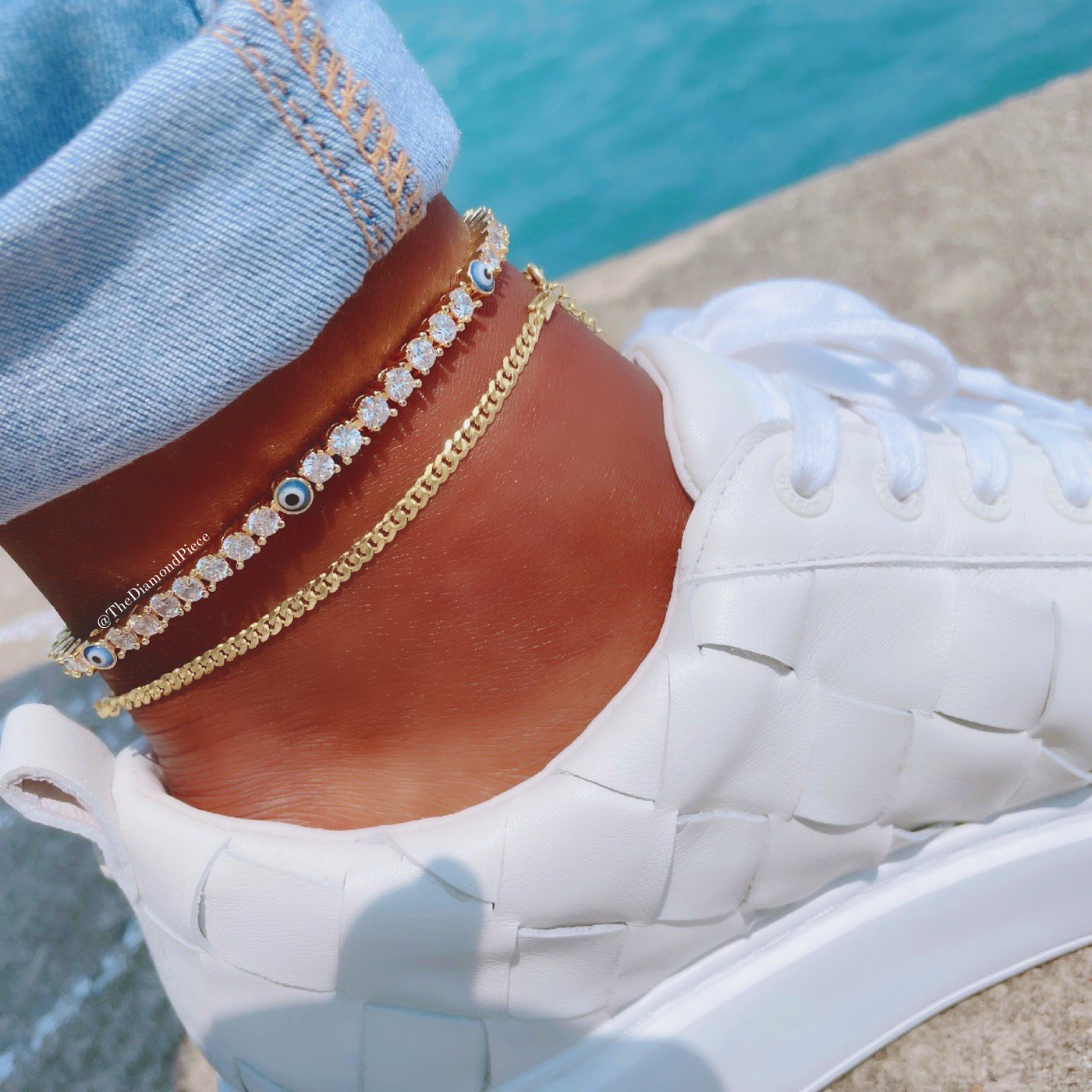 CZ Diamond Evil Eye Tennis Anklet