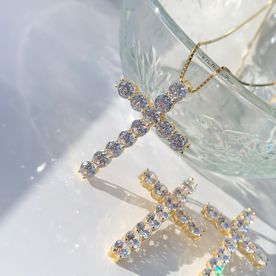 Sterling Silver CZ Diamond Cross Necklace