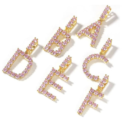 Pink CZ Diamond Initial Tennis Necklace