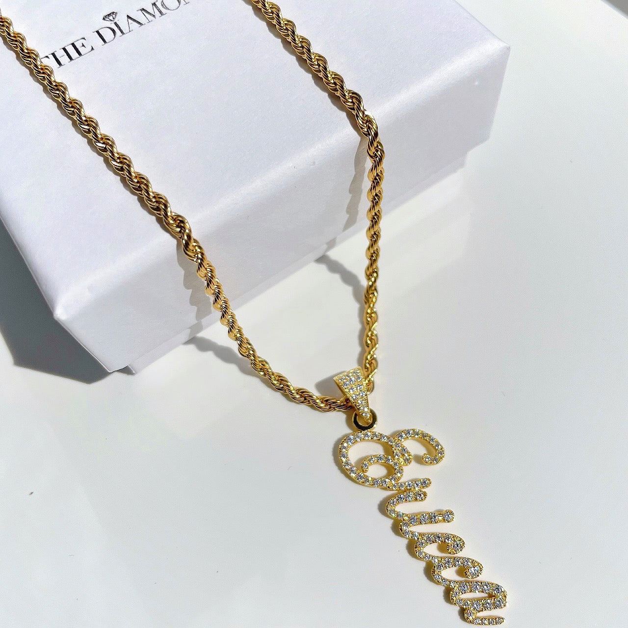 CZ Diamond Vertical Name Necklace