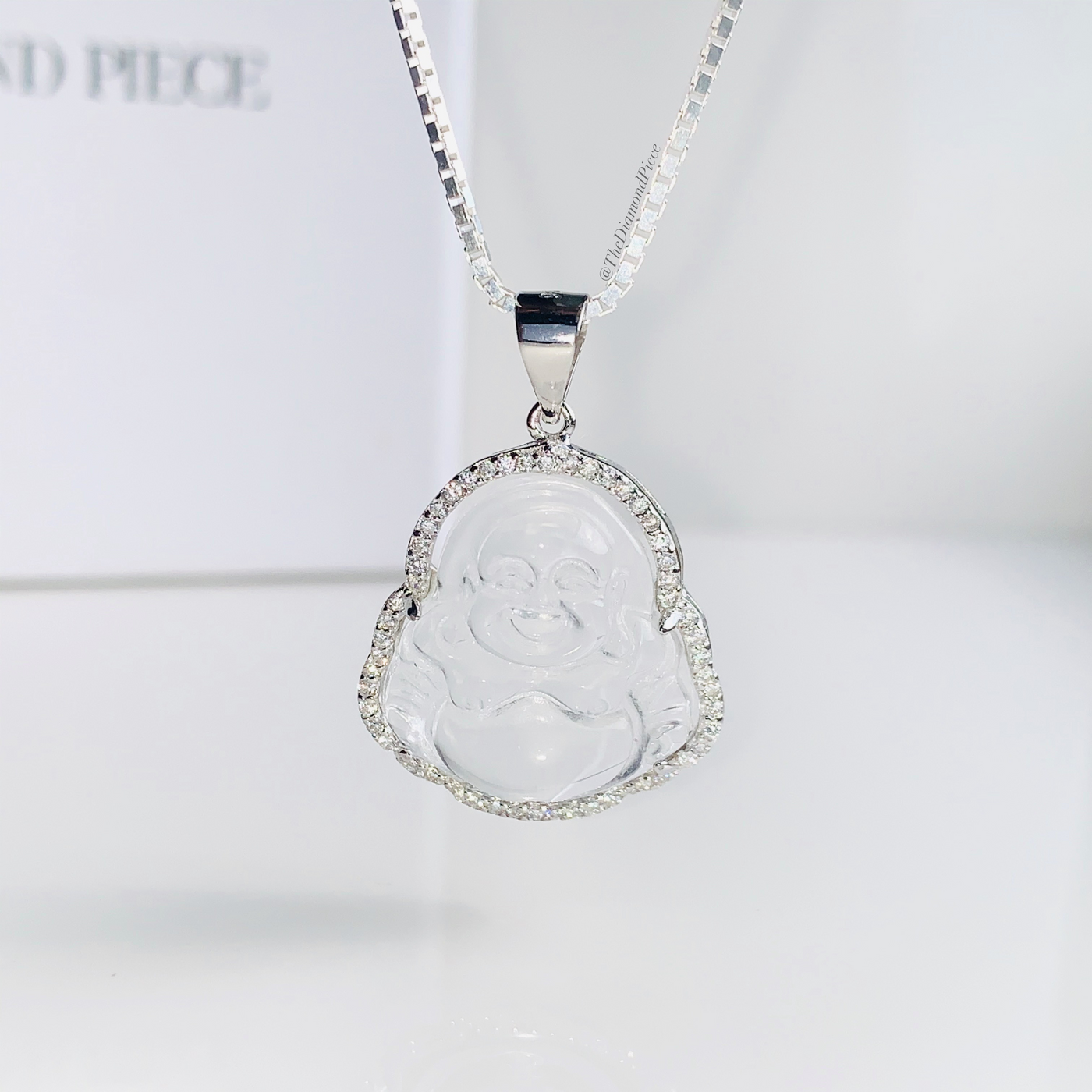 .925 Sterling Silver Crystal Buddha Charm Necklace