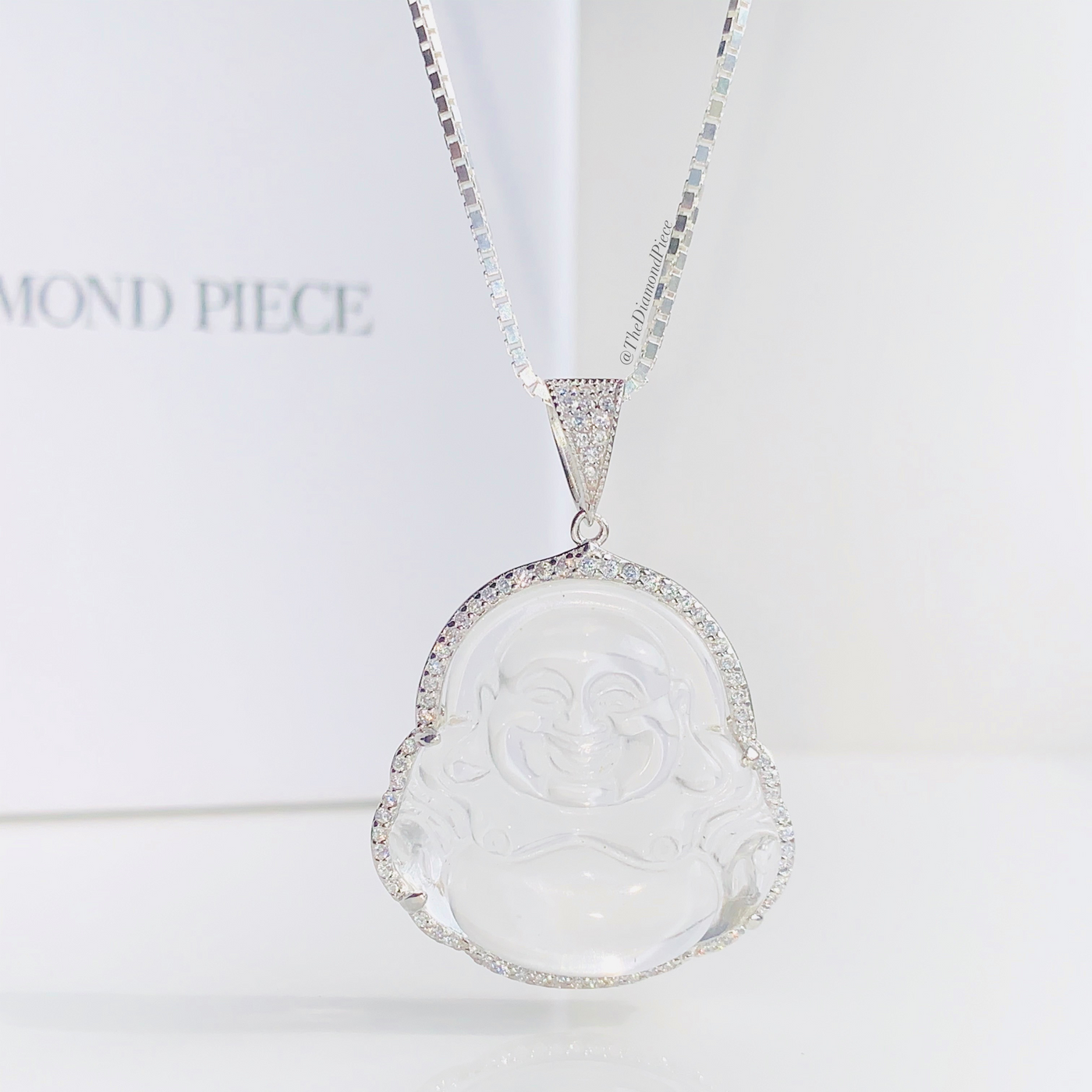 .925 Sterling Silver Large Crystal Buddha Charm Necklace