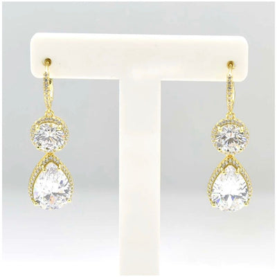 CZ Diamond Pear Shaped Halo Drop Earrings