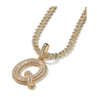 Personalized CZ Diamond Baguette Initial Cuban Link