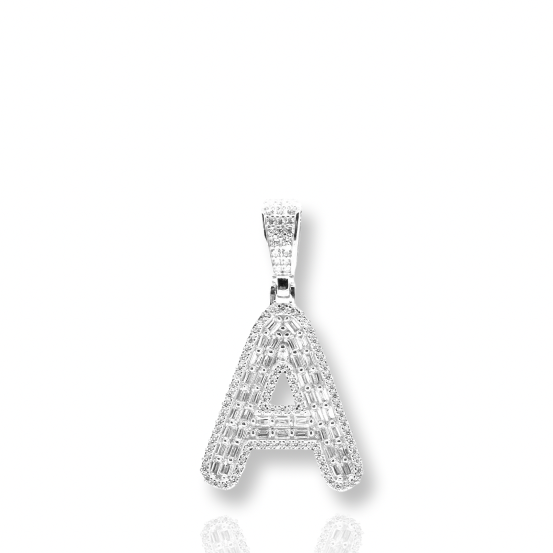 Sterling Silver CZ Diamond Baguette Initial Necklace