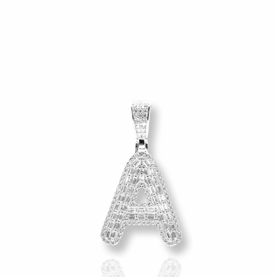 Sterling Silver CZ Diamond Baguette Initial Necklace