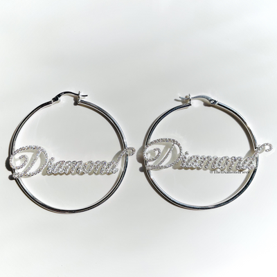 Sterling Silver CZ Diamond Name Hoops
