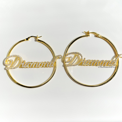 Sterling Silver CZ Diamond Name Hoops