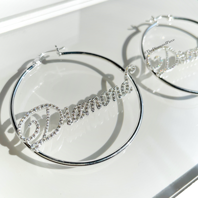 Sterling Silver CZ Diamond Name Hoops