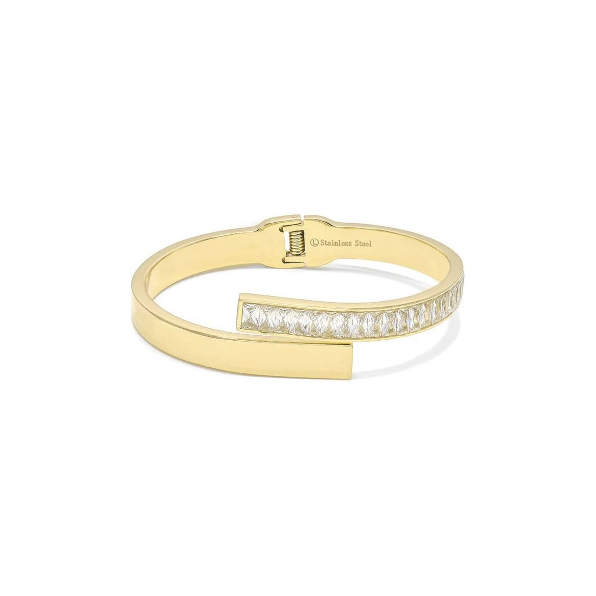 CZ Diamond Emerald Cut Stainless Steel Bangle Bracelet