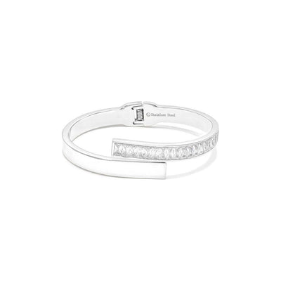 CZ Diamond Emerald Cut Stainless Steel Bangle Bracelet