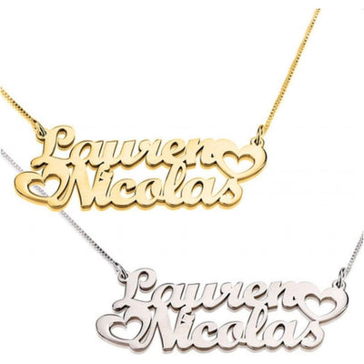 Two Name Double Heart Necklace