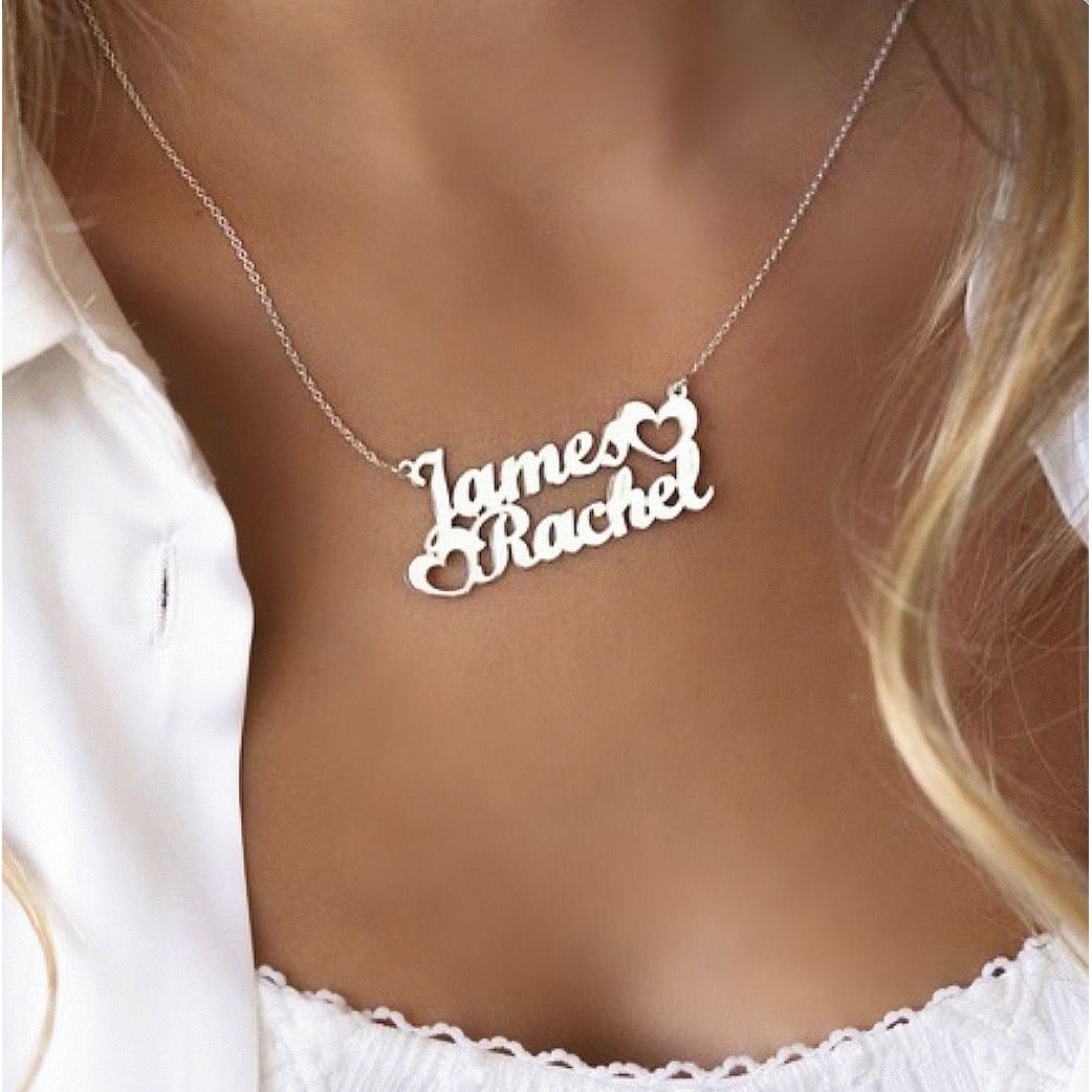 Two Name Double Heart Necklace