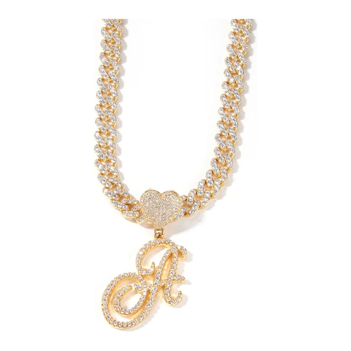 Cuban Link Cursive Initial Heart Necklace