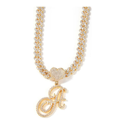 Cuban Link Cursive Initial Heart Necklace