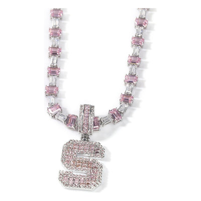 CZ Diamond Baguette Initial Necklace
