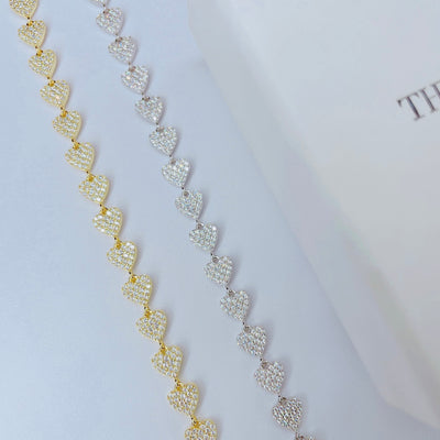 Sterling Silver Pave Heart Bracelet