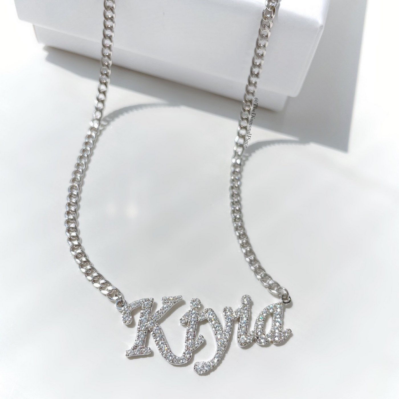 Sterling Silver Cuban Link CZ Diamond Name Necklace