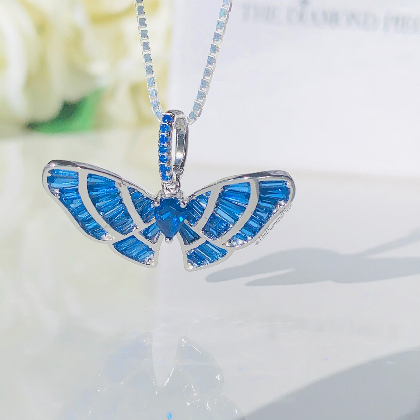 Sterling Silver Baguette Diamond Butterfly Necklace